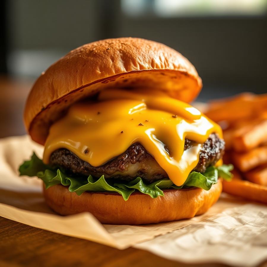 Cheeseburger au cheddar fondant